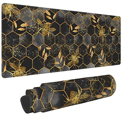Honeycomb Gold Bee Leaf Hexagon XXL XL Große Gaming Mauspad für Schreibtisch, rutschfeste lange erweiterte Tastatur Pads Mousepad Gummi Tischmatte 80 x 20 cm