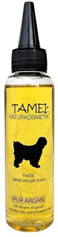 Tamei Bio Fellöl Argan für Hunde bei trockener Haut und trockenem Fell - 100ml - bringt Glanz sättigt kurzes und langes Fell - vegan