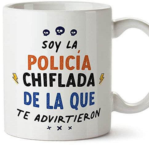 MUGFFINS Tazas para POLICÍA mujer - En Español - Todos te advirtieron - 11 oz / 330 ml - Regalo original y divertido