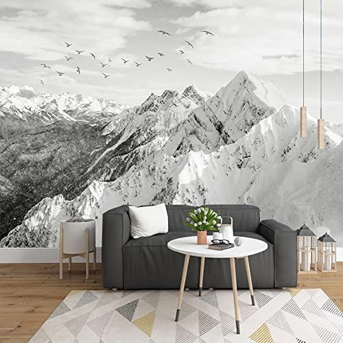 Papier Peint Mural Personnalisé 3D Noir Et Blanc Nature Montagne Paysage Fresque Salon Tv Étude Art Papel 3D-250Cmx175Cm