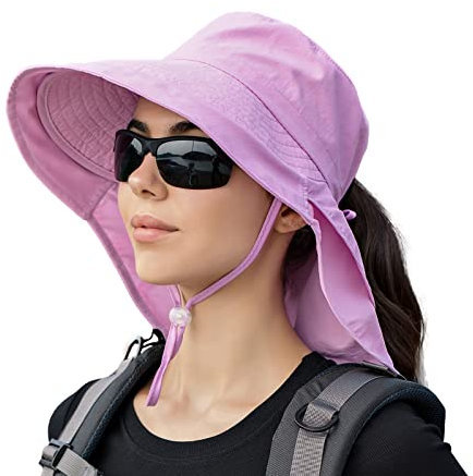 INSISMY Sonnenhut Damen Outdoor UPF 50+ UV Schutz Breiter Krempe Faltbar Gärtnerhut mit Nackenschutz Pferdeschwanz-Loch Kinnband Strandhut Safari Hut