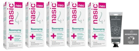 Nasic neo Nasenspray 10 ml für Erwachsene Set mit 5 x 10 ml inkl. einer Handcreme ODER Handseife der West-Apotheke (Apotheken-Express)