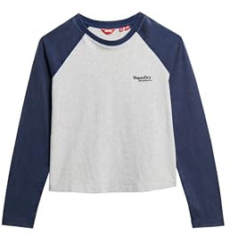Superdry Damen Essential Baseballoberteil mit Langen Ärmeln und Logo Kräftiges Marineblau/Gletschergrau Meliert 40