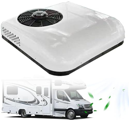 Air acondicionador de RV, 12V/24V de aire acondicionado para el techo de RV para camiones, autocaravanas y caravanas, enfriamiento eficiente para viajes cómodos en remolques y camisetas,White-12V