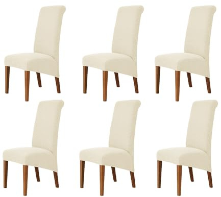 Odot Beige Chair Covers, Dining Chair Covers Set of 6, Stretch Corn Velvet Dining Room Slipcovers, Washable Removable High Back Slipcovers