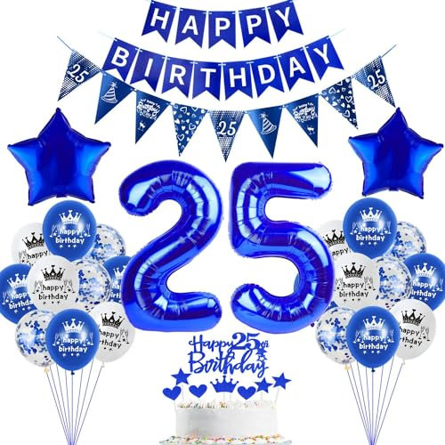 deko 25. Geburtstag Dekoration,Dunkelblau Tortendeko Geburtstag 25 Jahre mann Party Deko 25 frauen mann,luftballons 25. frau,blau Geburtstagsdeko 25 Jahre Männer ballon