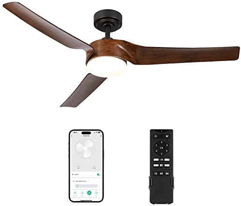 VONLUCE Ceiling Fan with Light, 132 cm Modern Ceiling Fan with Remote, Smart Ceiling Fan with Alexa Google App Control, 6 Speed Reversible Motor, Dimmable Lighting Kit, for Bedroom Living Room Patio