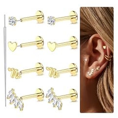 Chriscoco 16G Helix Piercings Gold Chirurgenstahl Tragus Piercing Labret Piercing Nasenpiercing Stecker Lippenpiercing Piercing Ohr Monroe Medusa Piercing 6/7/8MM