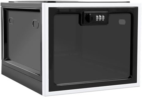 Lockable Medicine Box with Combination Lock, 3.6 Gallon Lockable Storage Container, Portable Plastic Storage Bin, Stackable Locking Medicine Storage Box for Fridge Food/Snacks/Phone/Home Safety(black)