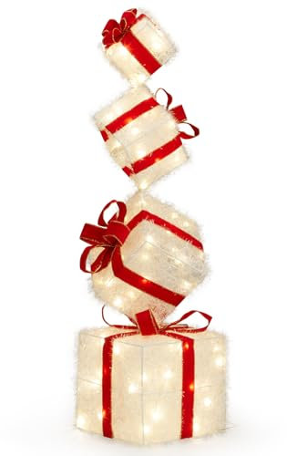 Bonnlo 100cm LED Geschenkbox Deko, Weihnachtsdeko Aussen & Innen, Weinachtsdekorationen mit Warmweiß Leuchtenden LEDs, Beleuchtete Weihnachtsdekoration, Weihnachtsbeleuchtung für Garten