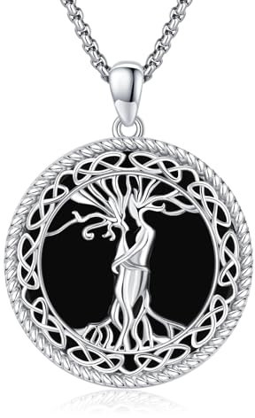 CRWENG Collier arbre de vie en argent sterling 925 avec pendentif arbre de vie avec pendentif en onyx noir Bijoux pour femmes et hommes Cadeaux, taille unique, Argent sterling, Onyx