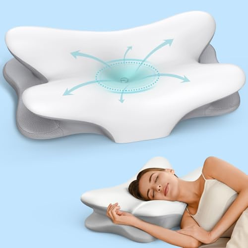 Halswirbelkissen zur Linderung von Nackenschmerzen, ergonomisches Nackenkissen zum Schlafen, Konturkissen aus Memory-Schaum, Kissen mit kühlendem Kissenbezug, orthopädisches Bettkissen für Seiten