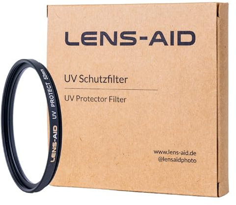 Lens-Aid Filtro UV 52mm - Filtro de lente con cristal Schott B270 - Filtro protector ultravioleta con nanorrevestimiento 18x contra arañazos, polvo, arena - efecto loto (repelente al aceite y al agua)