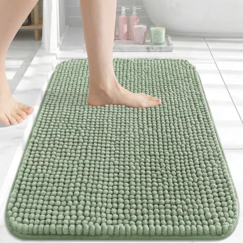 Homaxy Saugfähiger Dicker Chenille Badteppich 41×61 cm, Grasgrün | Weich, Bequem, Rutschfest, TPR-Rückseite, Maschinenwaschbar, Badezimmerteppich, Badematte, Duschvorleger für Badezimmer