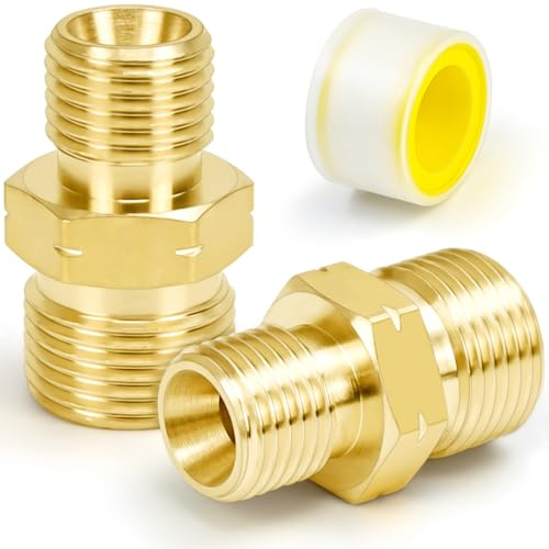 FLEXNOVA 2 Stück Gasschlauch Verbinder, Messing Lpg Gas Adapter 3/8 auf 1/4 Zoll mit Gewindedichtband Schlauch Campingaz Gasanschluss Gasflaschen Adapter Gasflasche für Propan Acetylen Gasflaschen