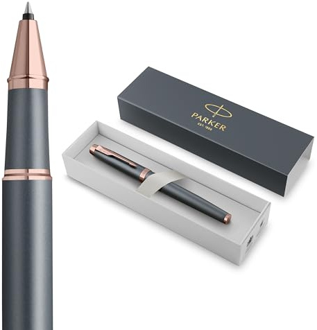 Parker IM Tintenroller | Finishing Touch Kollektion | schiefergraues Finish | Mittlere Spitze | Schwarze Tinte | Geschenkbox