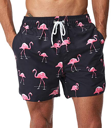 SILKWORLD Pantaloncini da bagno da uomo ad asciugatura rapida con fodera in rete, Fenicottero rosa., M