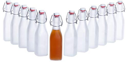 Bormioli Rocco - Set di 12 bottiglie quadrate Swing, 250 ml, in vetro smerigliato traslucido