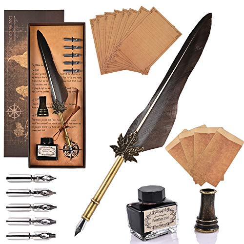 GOLDGE Pluma Estilografica, Papeleria Bonita para Lettering y Caligrafia | Pluma Estilografica, Regalo Mujer/Hombre, con Tinta, Soporte Bolígrafos, 5 Puntas,4 Papelería Sobre y 8 Papel
