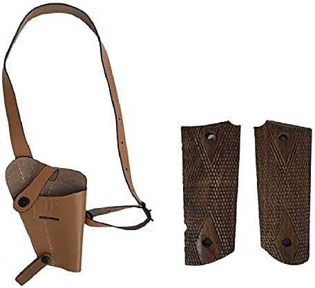 Army WWII US M3 Colt M1911 Tan Schulterholster mit WWII US M1911 / 1911 .45 Walnussholz Colt Pistolengriffe - Reproduktion