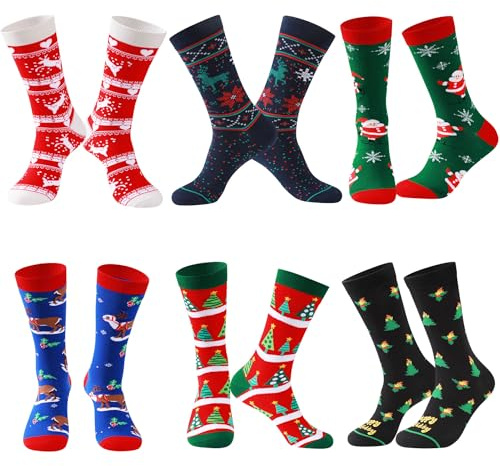 Lounwee Weihnachtssocken Herren Crew Socken Männer & Frauen bunte Kuschelsocken Weihnachten farbigen gemusterten Socken