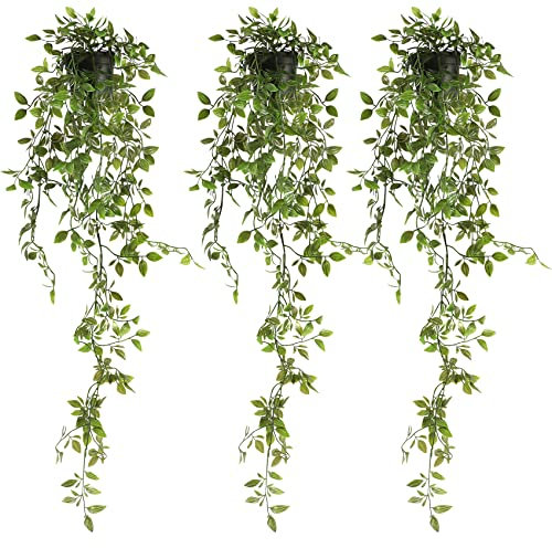 Famibay Lot de 3 plantes artificielles en pot à suspendre - Plantes vertes rampantes en pots - Plantes d'intérieur à suspendre pour étagère, salon, salle de bain, cuisine