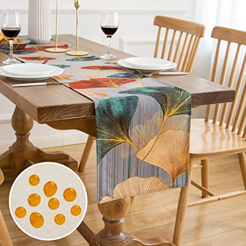 Grüner Tischläufer Outdoor Tischläufer Türkis Goldener Tischläufer Vintage Natur Tischläufer Schmal 33x183cm Vintage Tischläufer Abwaschbar Tischläufer Modern für Wohnzimmer Esszimmer Esstisch Party