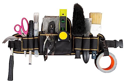 Tool Belt Tool Pouch – Heavy Duty Tool Belt with Hammer Loop – Adjustable Tool Bag - Multiple Pockets – Tool Storage Bag – Tool Organiser Belt - Fits Waists 26-42 inches