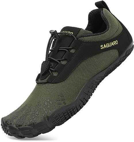 SAGUARO Barfuss Schuhe Damen Barfußschuhe Herren Zehenschuhe rutschfest Atmungsaktive Barefoot Shoes Indoor & Outdoor Barfussschuhe mit Breiter Zehenbox & Zero Drop Solhe, Armeegrün, 42 EU