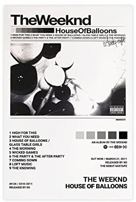 OWNPET Sänger The Weeknd House of Balloons Album Cover Leinwand Poster Wandkunst Dekor Druck Bild Gemälde für Wohnzimmer Schlafzimmer Dekoration ungerahmt 30 x 45 cm