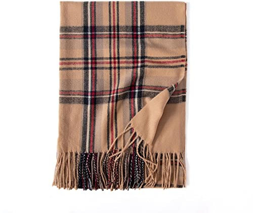 Soupliebe Kaschmir Schal Damen-Musselin Streifen Plaid Baumwolle Halstuch Weich Cashmere Fleece Winterschal Warmer Kariert Kaschmir Schals Schal