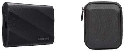 Samsung Portable SSD T9, 2 TB, 2.000 MB/s Lesen, 1.950 MB/s Schreiben, USB 3.2 Gen.2x2, PC, Smartphone und 12K Kameras, MU-PG2T0B/EU + Amazon Basics Festplattentasche, schwarz