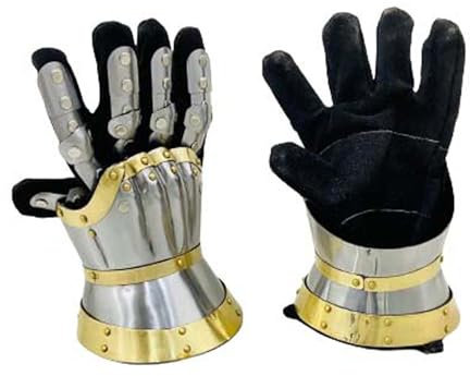 HOMYZ Mittelalterliche Panzerhandschuhe aus Stahl und Leder, Handschutz, Ritter-Kostüm, Krieger, Metallstulpen, Heimdekoration, 1 Paar, silber, One size
