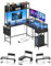 Scrivania Angolare per Computer a Forma di L, Tavolo da Gioco con 2 LED e Presa, Libreria e Supporto per Monitor, Scrivania Reversibile, Tavolo da Ufficio, Cassetti, 2 Ganci, Casa, Ufficio, Nero