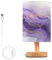SKYSHU Petite lampe de chevet LED en marbre violet avec base en bois antidérapante et abat-jour agréable pour les yeux pour salon, chambre à coucher, dortoir, maison, bureau