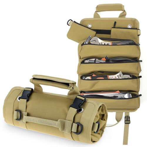 QWORK® Bolsa de herramientas enrollable con bolsas desmontables - Resistente al desgaste y al agua - Caja de herramientas para profesionales y aficionados