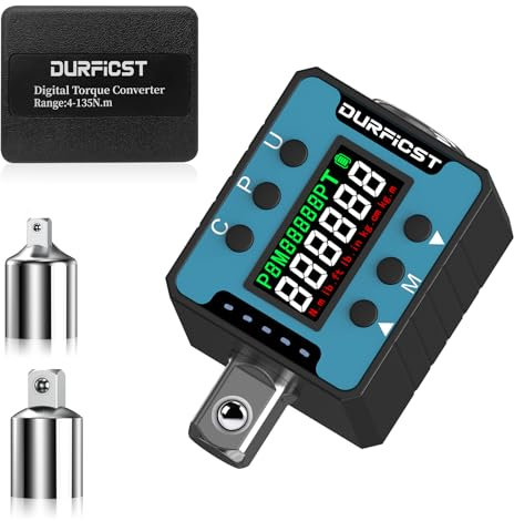 DURFICST Chiave Dinamometrica Digitale,Adattatore Dinamometrico Digitale 1/2 con Allarme Sonoro e Luminoso, Chiave Dinamometrica, Range 4-135 N.m, Adatta per Auto, Bici, Moto