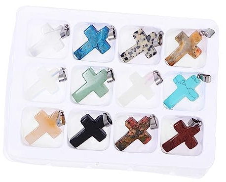 Garneck 12Pcs Edelstein Kreuz Anhänger Für DIY Schmuckprojekte - Bunte Kreuz Charms Aus Naturstein Und Holz - Ideal Zum Basteln Und Gestalten Individueller Schmuckstücke