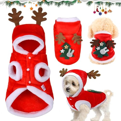 Haustier Weihnachtskostüm, Hundekostüme Weihnachten Elchkostüm, Katze Hund Weihnachtskostüm, Rentier Hundekostüm Pet Hoodies warme Hundemantel für Winter Frühling Weihnachten (M)