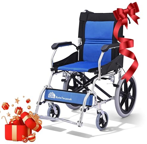 ByteTecpeak M3 Ultraleicht Rollstuhl Faltbar Leicht, Transitrollstuhl, Bremse an den Griffen Reiserollstuhl für Behinderteund Senioren, FuBstütze, Armlehnen, leicht, Sitzfläche 45 cm