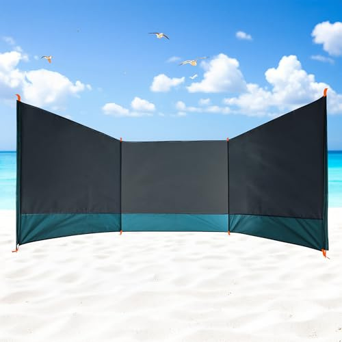 Strandvindskydd grått med bärväska – 400 x 140 cm – camping insynsskydd med rep och markpinnar – strandstaket, insynsskydd, hav, trädgård, pool, sikt, skyddsvägg, spansk vägg