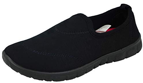 LADIES WOMENS PUMPS COMFORT WALK FLEXI SPORTS TRAINERS HOLIDAY GO SHOES (4 UK, Black/ +Black Stitching)