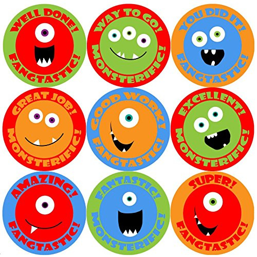 144 Monster Smiles Praise Words 30mm School Reward Stickers for Teacher, Parent