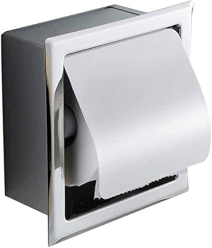 Risingmed Support distributeur pour rouleau de papier toilette, en acier inoxydable, étanche, encastrable, finition chrome avec couvercle, résistant à la rouille, pour salle de bain, toilettes