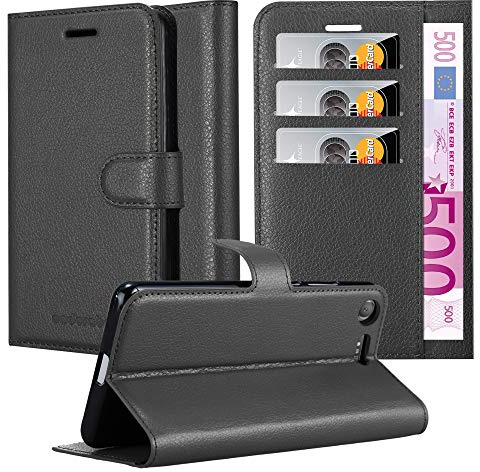 Cadorabo Hülle kompatibel mit Sony Xperia XZ1 Handyhülle aus Premium Kunst Leder Flip Klappbare Stoßfeste Magnetische [Standfunktion] [Kartenfächern] Cover Hülle für Sony Xperia XZ1 Tasche in Schwarz