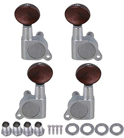 Yibuy Stimmwirbel für Ukulele / Gitarre, Silberlegierung, versiegelt, Rot, kleiner runder Griff, 2 l, 2 R, Übersetzung 18:1, Typ 4