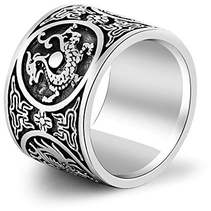 DOLOVE 925 Sterling Silber Ring Herren Dragon Silberring Retro Herrenringe Punk Ringe Silber Blume Partnerringe Schwarz Silber Herren Ring Größe 63 (20.1)