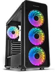 NOX ARGB Hummer TGM Box -NXHUMMERTGM- Micro ATX-ITX Box, 4 vorinstallierte ARGB 120mm Lüfter, gehärtetes Glas, Platz für bis zu 6 Lüfter, USB 3.0, Schwarz