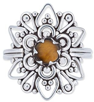 mantraroma Bague femme en argent 925 Oeil de tigre marron, pierre précieuse, originale et ludique