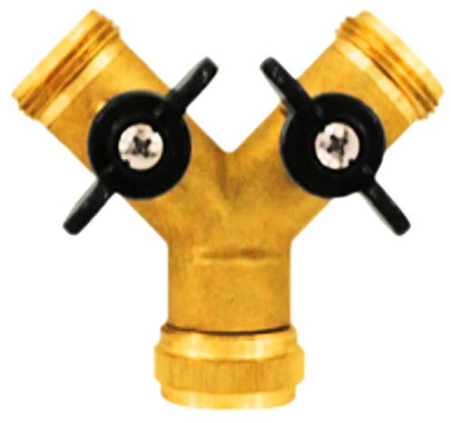 Y Stück Schlauch Verteiler mit Absperr Kugel Hähnen aus Messing mit 1 Rohr Zoll Innengewinde IG und 2x Außengewinde AG 2 Wege Gabelstück